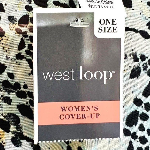 West Loop Animal Print Kimono Cover Up Boho Pom Pom Trim V Neck Sheer NWT OSFM - Picture 9 of 10